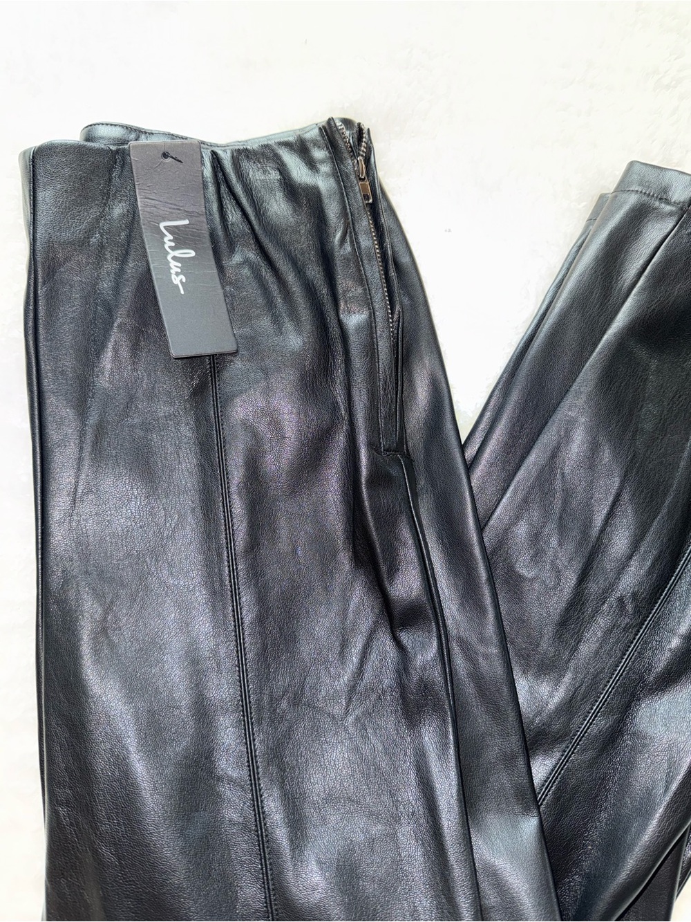 Lulu's Black Faux Leather Bootcut Jumpsuit Pants